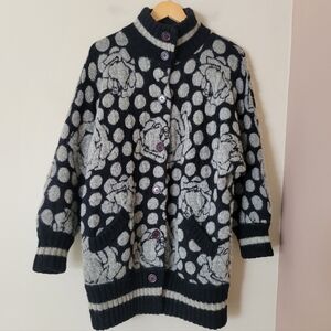 Vintage 80s Mohair Blend Knit Sweater Floral Oversized Sweater Jacket Cardigan M